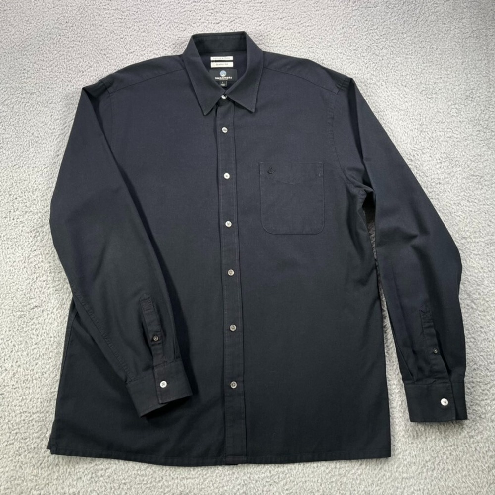 Swanndri Shirt Men Large Black‎ Classic Fit Cotton Wool Long Sleeve Pocket